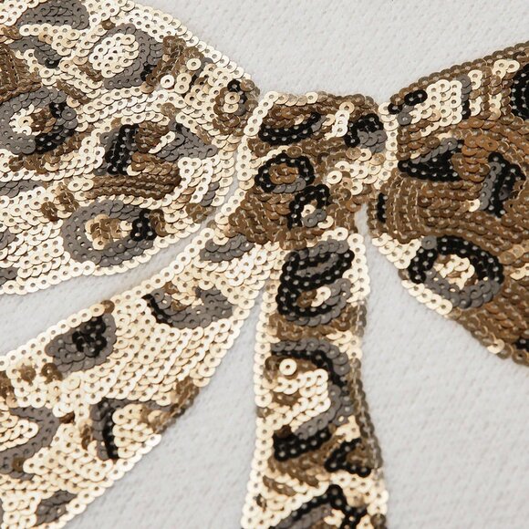 Apricot Women's Casual Bowknot Sequin Leopard Long Sleeve Sweater - Picture 10 of 10